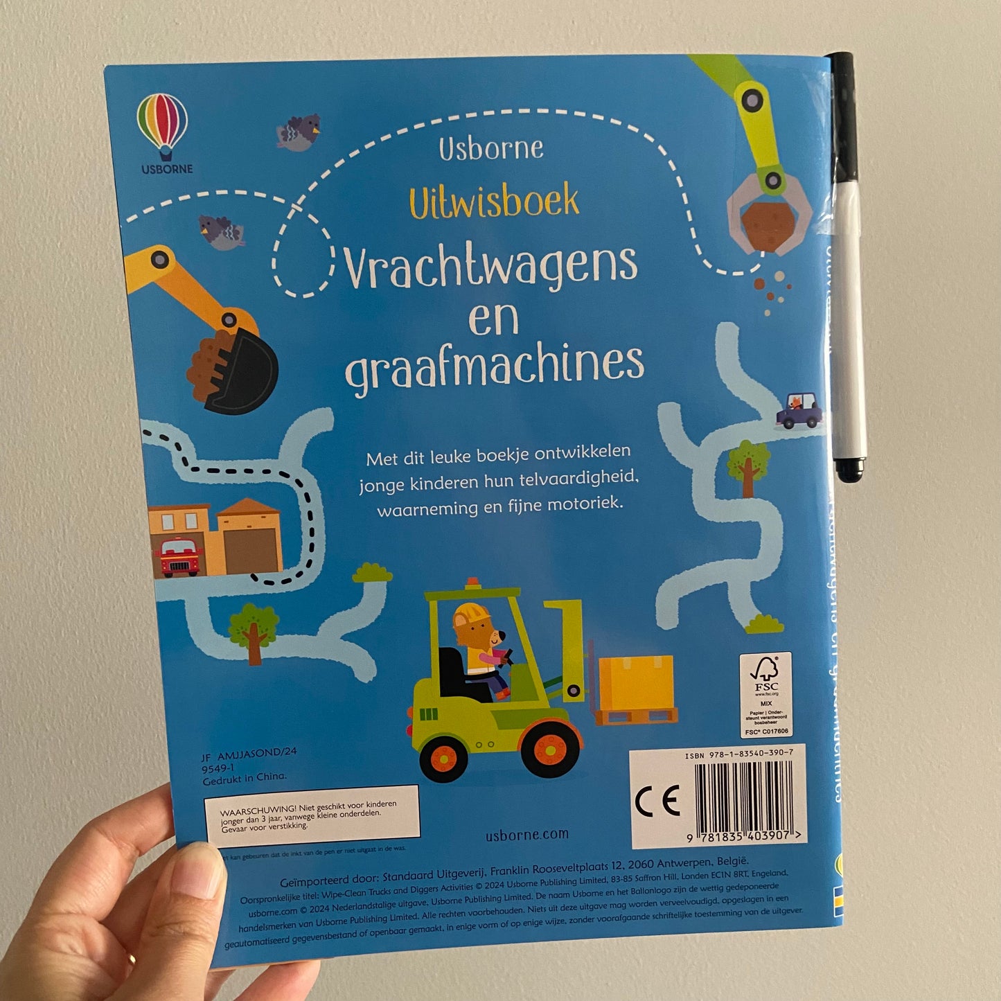 Usborne uitwisboek vrachtwagens en graafmachines